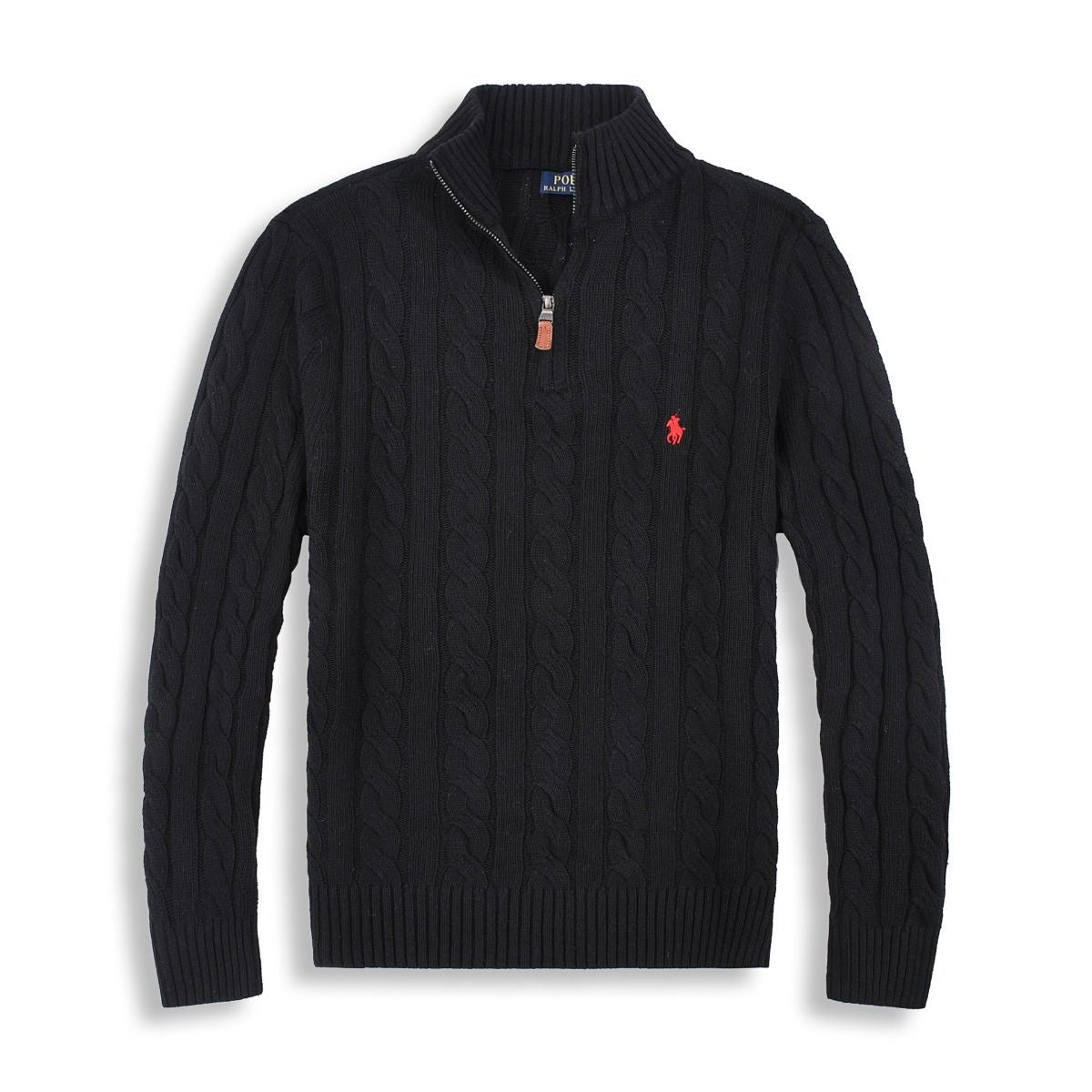 Ralph Lauren Cable Knit Quarter-Zip Sweater Black