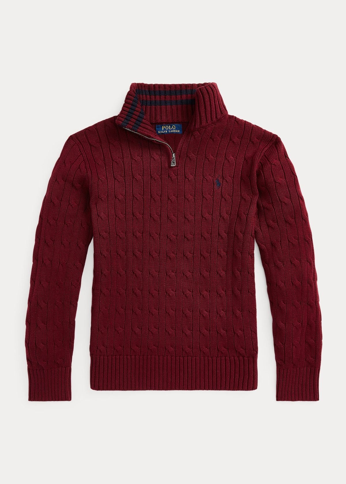 Ralph Lauren Cable Knit Quarter-Zip Sweater Red