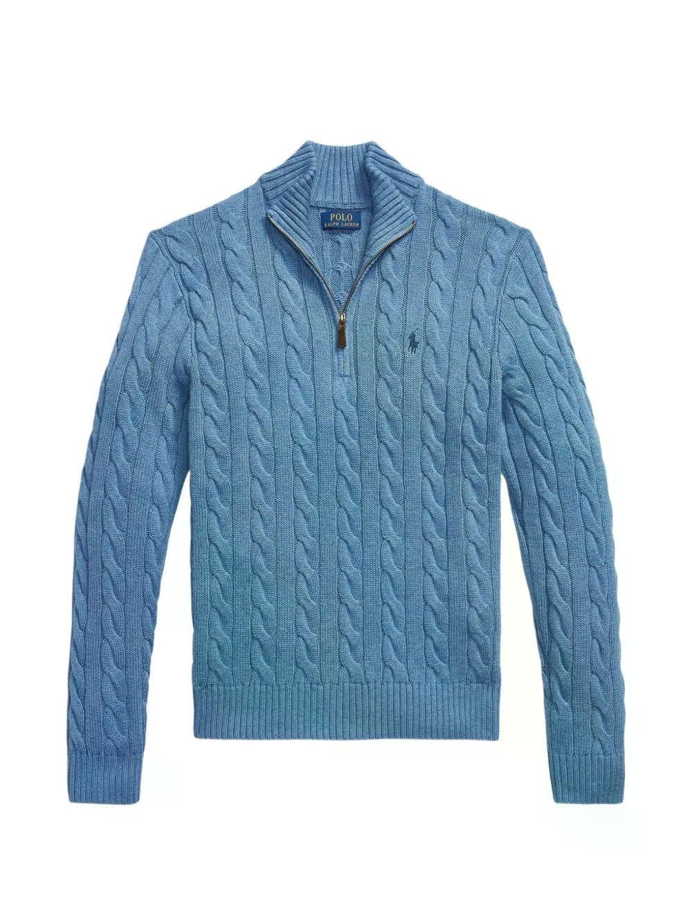 Ralph Lauren Cable Knit Quarter-Zip Sweater Light Blue
