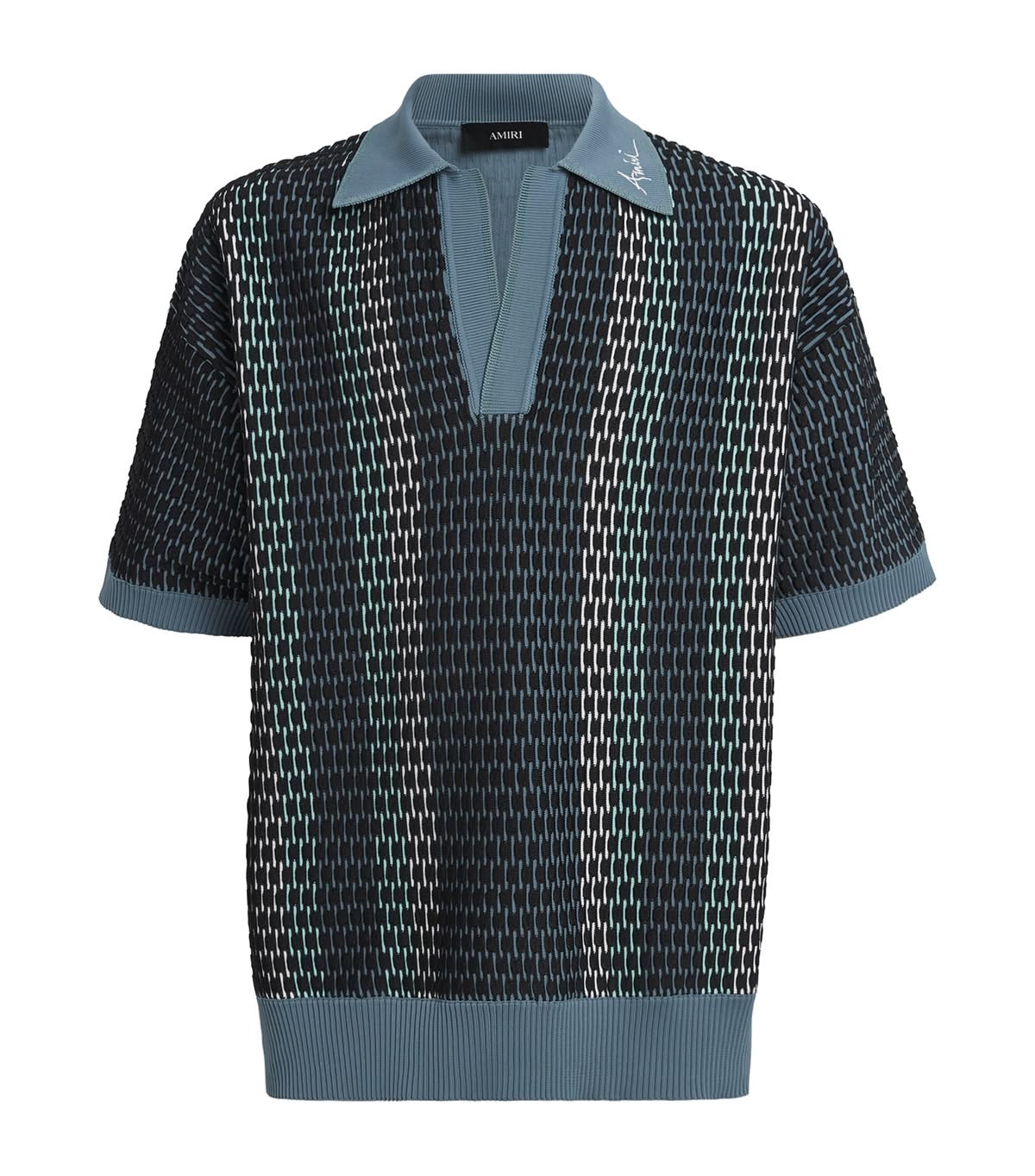 Amiri Blue Striped Knit Polo