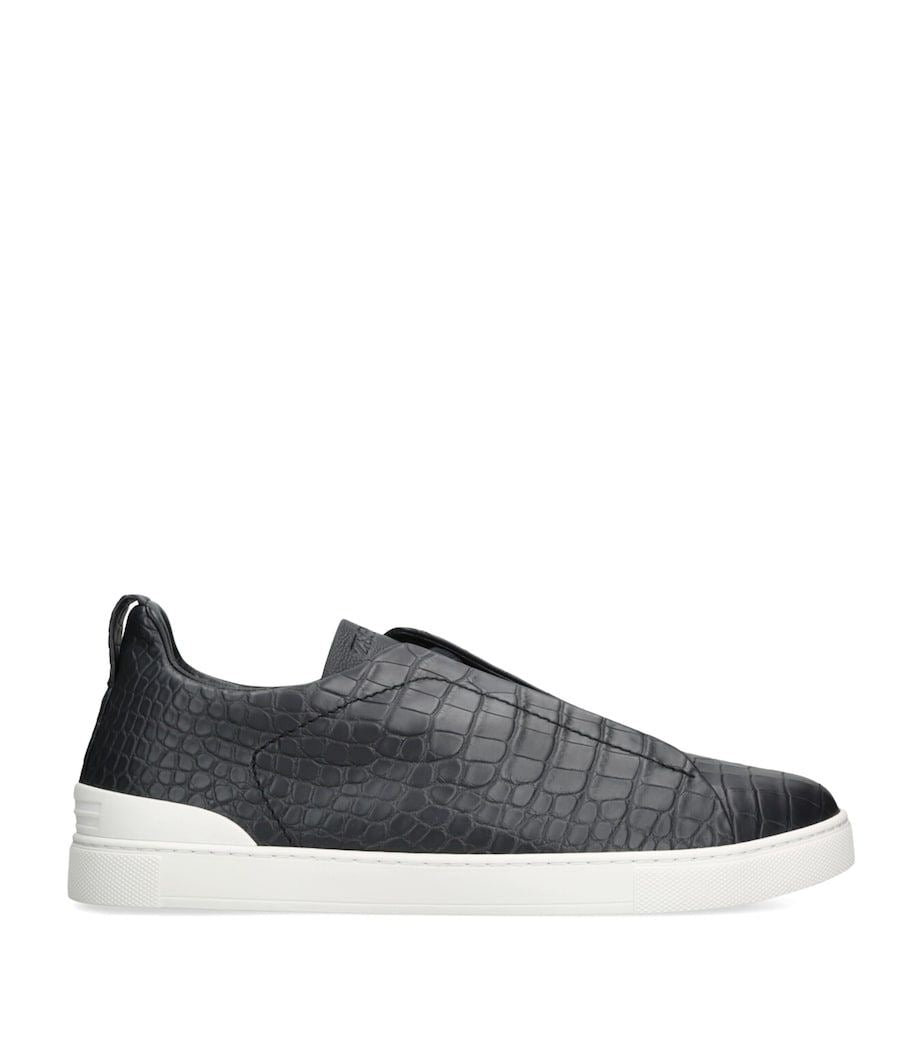 Zegna Croc Leather Sneaker Black