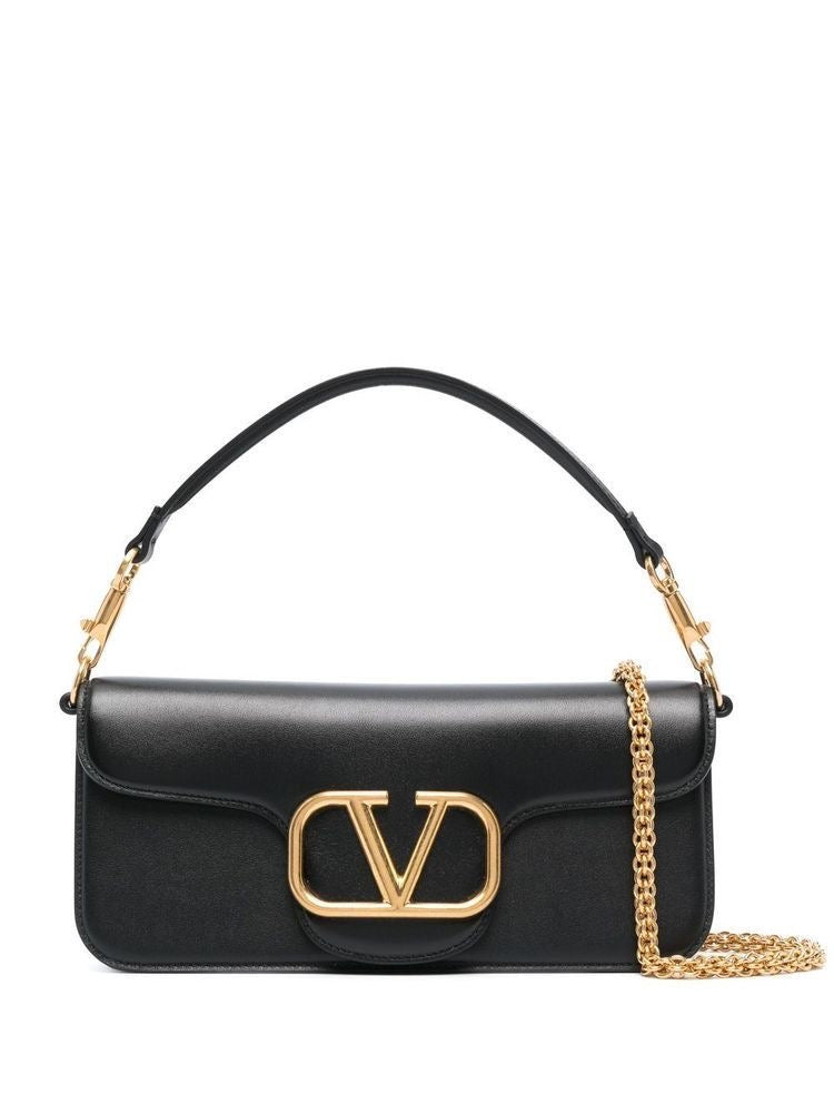 Valentino VLogo Locò Shoulder Bag Black Gold