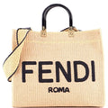 Fendi Sunshine Raffia Tote Bag Natural Black
